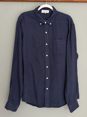 Alex Mill 100% Linen Navy Blue Casual Classic Oxford Button Down Shirt Men's XL